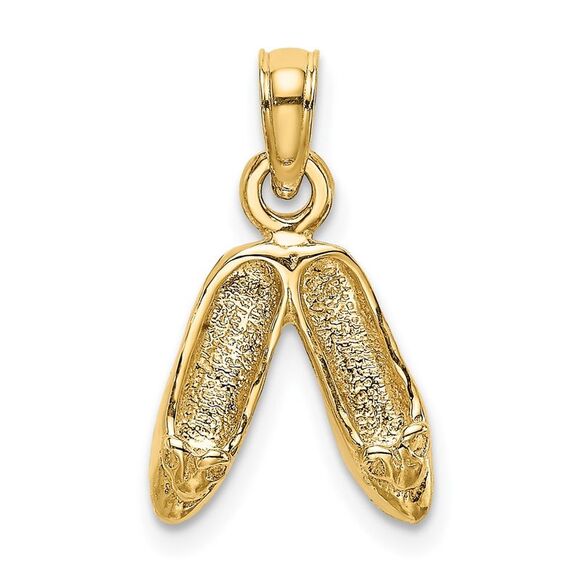 14k Yellow Gold Gold 3D Polished Textured Ballerina Slippers Charm